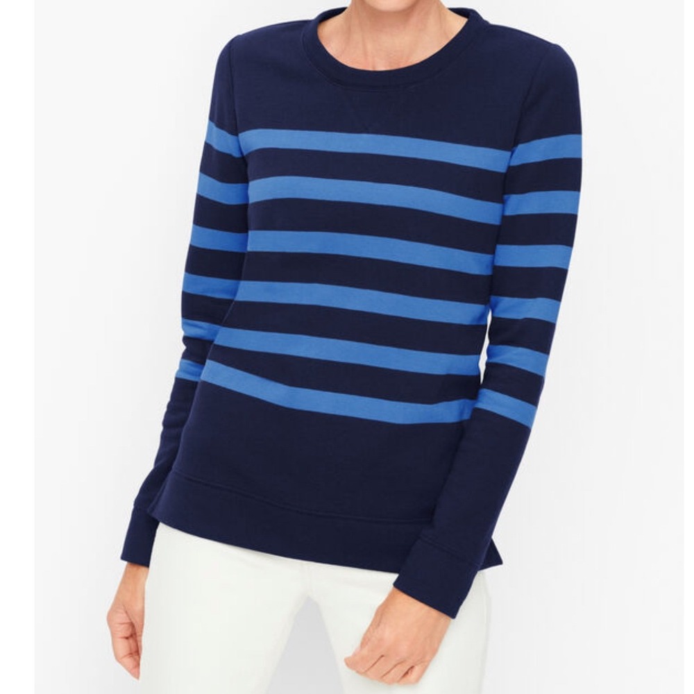 Talbots‎ Women's Striped Crew Neck Sweatshirt Pullover Top Blue Navy Medium